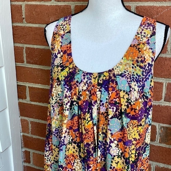 Ali Ro Colorful Floral Pleated Silk Dress Sz 12 - Picture 3 of 10